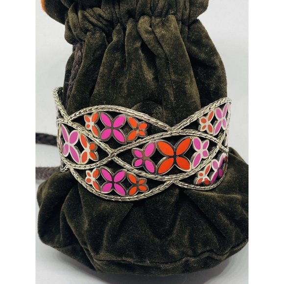 John Hardy 925 Sterling Kawung Vintage Enamel Floral wide Bangle READ!!!